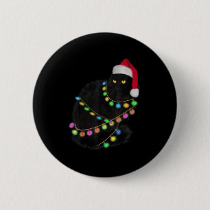 Badge Rond 5 Cm Chat Noir Santa Hat Light Tree Drôle Noël laid