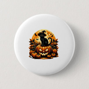 Badge Rond 5 Cm Chat Noir Sur Citrouille Scandale Halloween Chat N