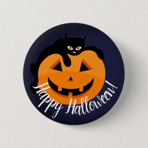 Badge Rond 5 Cm Chat noir sur la lune Halloween