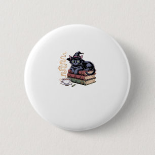 Badge Rond 5 Cm Chat noir sur livres de sorts T-Shirt classique