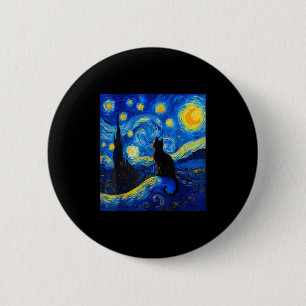Badge Rond 5 Cm Chat Noir Une Nuit Étoile - Amoureux des chats Fun