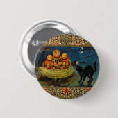 Badge Rond 5 Cm Chat noir vintage Halloween Citrouille (Devant & derrière)