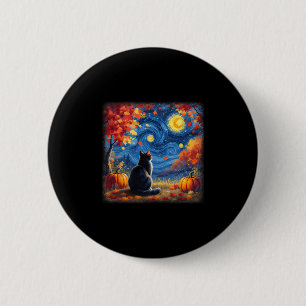 Badge Rond 5 Cm Chat Nuit Étoilée Van Gogh Amateur de Chats Action