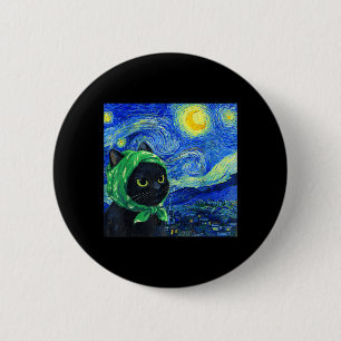 Badge Rond 5 Cm Chat Nuit Étoilée Van Gogh Amusant pour Chat Amate