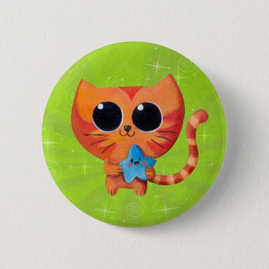Badge Rond 5 Cm Chat orange mignon avec l'étoile (Devant)