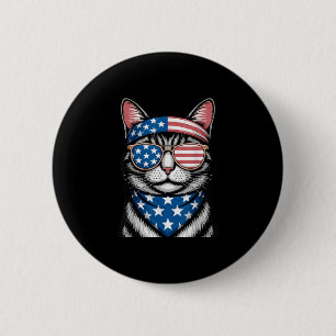 Badge Rond 5 Cm Chat Patriotique 4 juillet Drapeau Américain Mulle