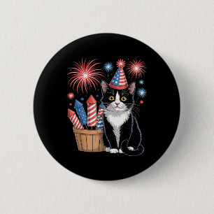 Badge Rond 5 Cm Chat Patriotique Amérique Chats Drapeau États-Unis