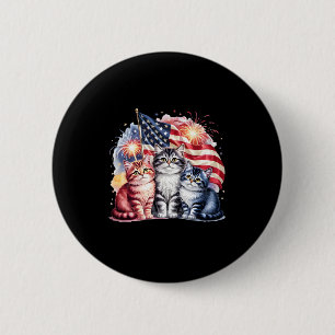 Badge Rond 5 Cm Chat Patriotique Amérique Chats Drapeau Usa Feux d