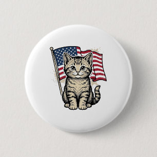 Badge Rond 5 Cm Chat patriotique avec drapeau américain vecteur vi