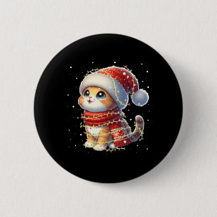 Badge Rond 5 Cm Chat Père Noël Amusant Tangé Dans La Salle Des Lum