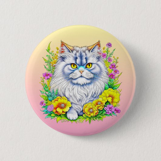 Badge Rond 5 Cm Chat persan en fleurs Personnalisé (Devant)