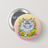 Badge Rond 5 Cm Chat persan en fleurs Personnalisé (Devant & derrière)