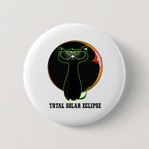 Badge Rond 5 Cm Chat Portant des lunettes solaires Éclipse Total S
