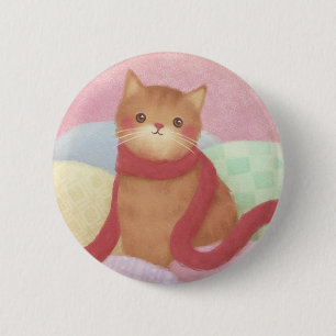 Badge Rond 5 Cm Chat Portant Une Écharpe Rouge Illustration
