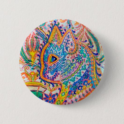 Badge Rond 5 Cm Chat psychédélique, Louis Wain (Devant)