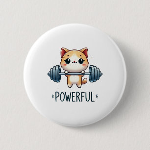 Badge Rond 5 Cm Chat Puissant Soulève Des Poids, Art De Kitty De G