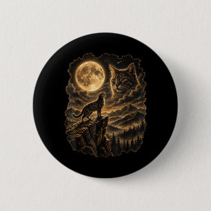 Badge Rond 5 Cm Chat qui hurle à la lune Rétro Faune Amoureux des