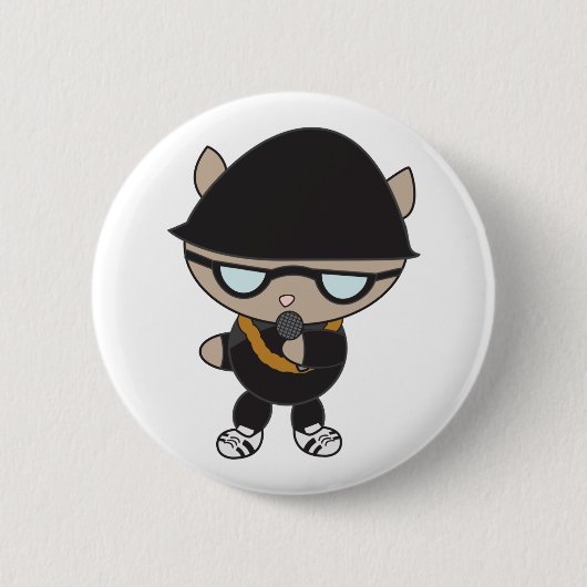 Badge Rond 5 Cm Chat Rapper dans le Casquette Bell (Devant)