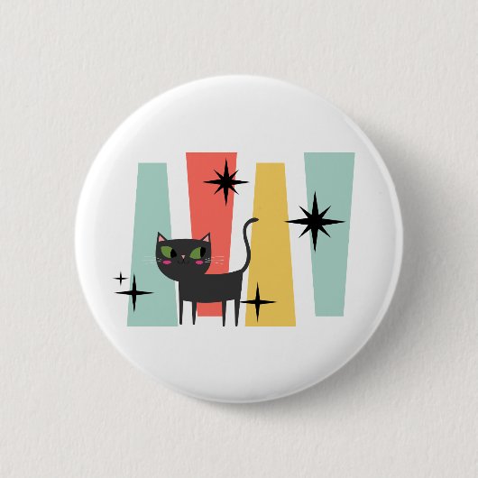 Badge Rond 5 Cm Chat Rétro du Milieu du Siècle (Devant)