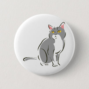 Badge Rond 5 Cm Chat se reposant gris
