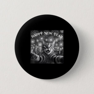 Badge Rond 5 Cm Chat selfie avec compte à rebours de feu d'artific