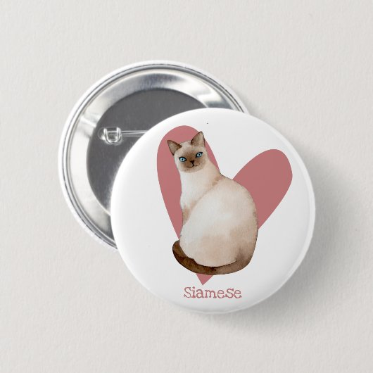 Badge Rond 5 Cm Chat Siamois Aquarelle Kitty Coeur rose (Devant & derrière)