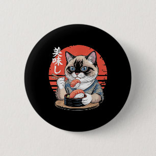 Badge Rond 5 Cm Chat siamois japonais mangeant des sushis Kawaii C