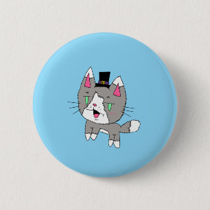 Badge Rond 5 Cm Chat simple avec bouton de chapeau