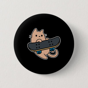 Badge Rond 5 Cm Chat Skateboardeur Faisant Du Skateboard Pour H