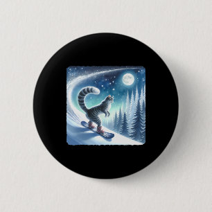 Badge Rond 5 Cm Chat Snowboard Sur La Pente Froide. Neige