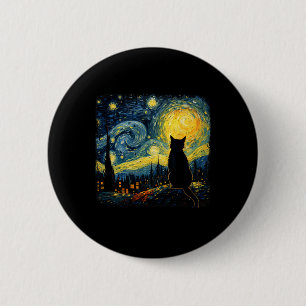 Badge Rond 5 Cm Chat Starry Nuit Van Gogh Chat pour Amoureux des c