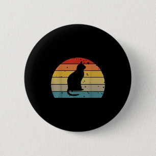 Badge Rond 5 Cm Chat Sunset Vintage Rétro Silhouette Kitten Lover