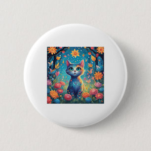 Badge Rond 5 Cm Chat Super Mignonne Avec Beau Sticker Blue Eyes
