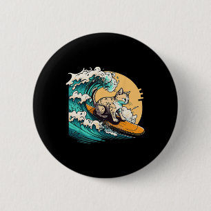 Badge Rond 5 Cm Chat surfeur, Chat sur planche de surf, Chat sur u