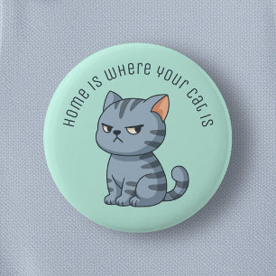 Badge Rond 5 Cm Chat Tabby Gris Grincheux Texte Personnalisé Vert