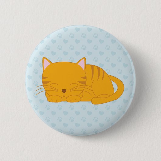 Badge Rond 5 Cm Chat Tabby Orange Dormant (Devant)
