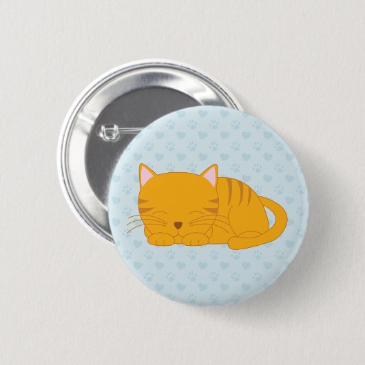 Badge Rond 5 Cm Chat Tabby Orange Dormant (Devant & derrière)