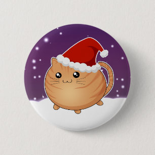 Badge Rond 5 Cm Chat tigré orange de minou de Noël de Kawaii