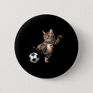 Badge Rond 5 Cm Chat tigré rayé donnant des coups de pied au footb