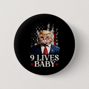 Badge Rond 5 Cm Chat Trump 9 Vies par Trump 2024 Gagne Victoire Va