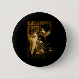 Badge Rond 5 Cm Chat Vintage Fumant Tatouage Encreuse Kitty Artist