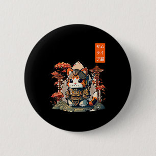 Badge Rond 5 Cm Chat Warrior japonais écriture Anime Art pour kawa