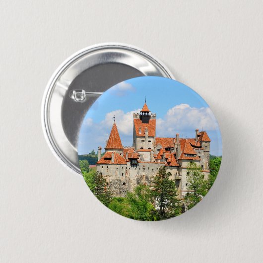 Badge Rond 5 Cm Château de Dracula en Transylvanie, Roumanie (Devant & derrière)