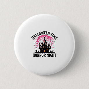 Badge Rond 5 Cm Château Hanté Nuit d'Horreur Halloween Vintage