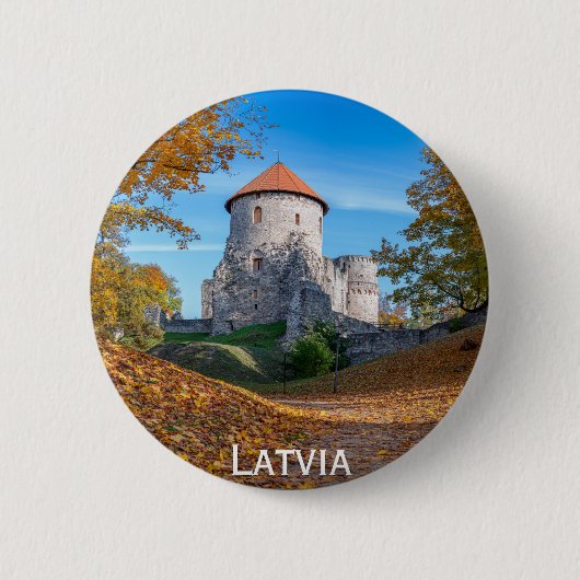 Badge Rond 5 Cm Château médiéval entouré de forêt (Devant)