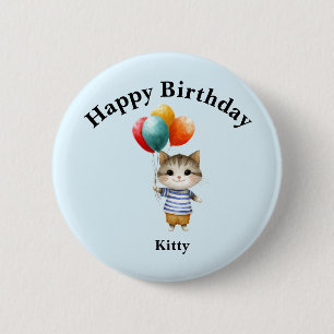 Badge Rond 5 Cm Chaton avec ballons d'anniversaire Célébration d