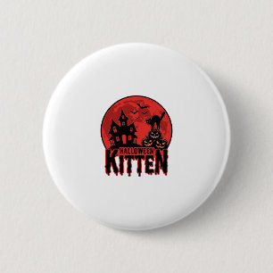 Badge Rond 5 Cm Chaton d'Halloween Maison Hantée Chat Graphique_1