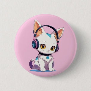 Badge Rond 5 Cm Chaton Mignon avec Casque à Bascule
