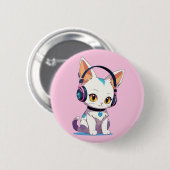 Badge Rond 5 Cm Chaton Mignon avec Casque à Bascule (Devant & derrière)