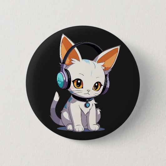 Badge Rond 5 Cm Chaton Mignon avec Casque de Mode (Devant)